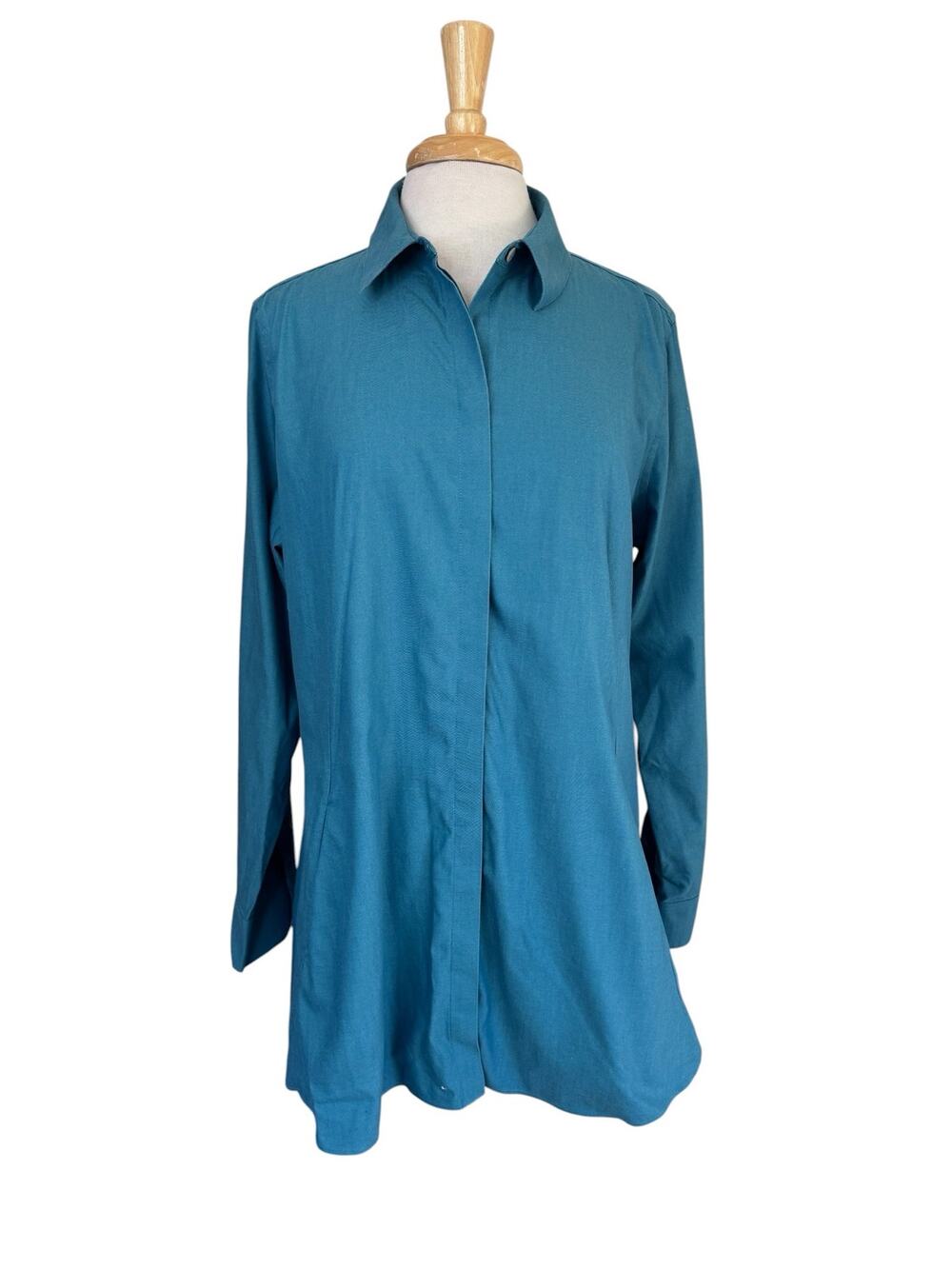 FOXCROFT Teal Green Heritage Button Up Shirt with Pockets Sz 16 Womens Cotton